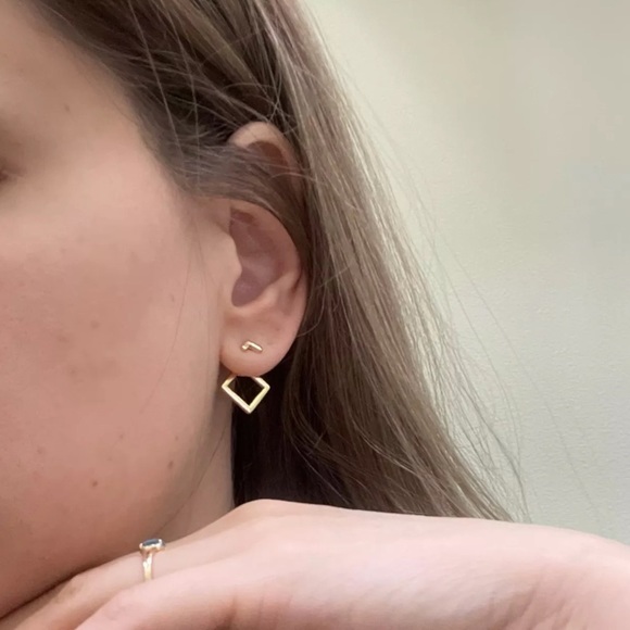 Geometric Diamond Shaped Double Stud Earrings - Picture 10 of 12